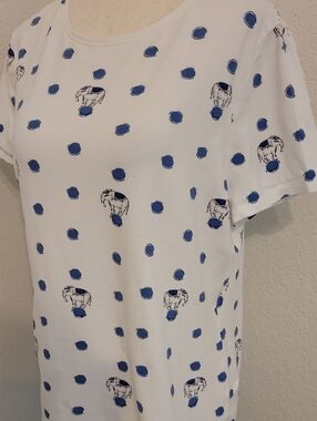 Talbots White Short Sleeve Tee with Blue Dot and Elephant Motif
